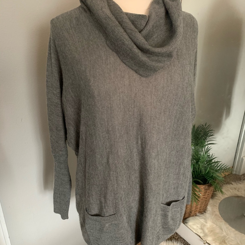 Women’s Oversized Gray Wool Cowl neck sweater XS S career Casual Warm Cozy - Picture 8 of 13